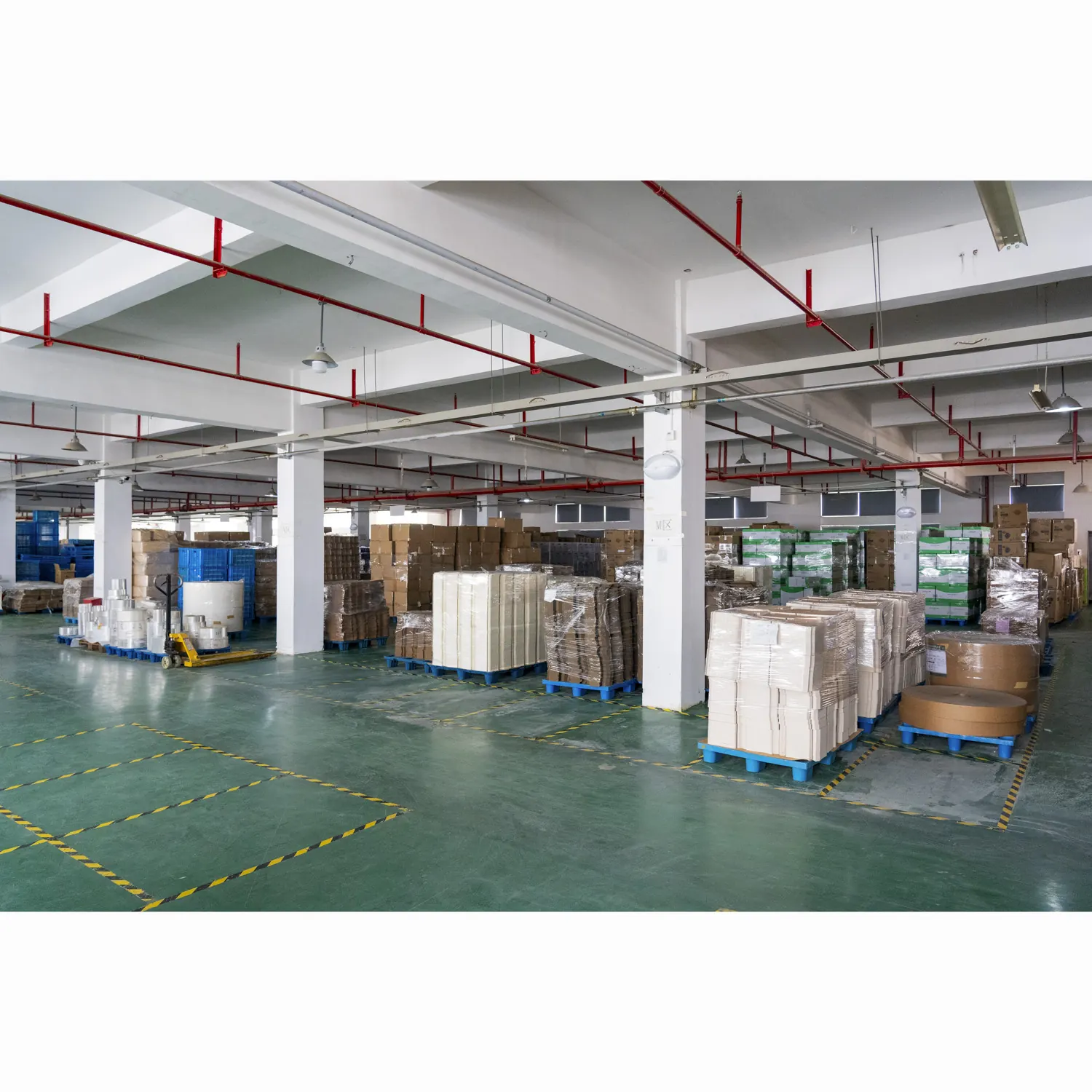 Finished food packaging in warehouse