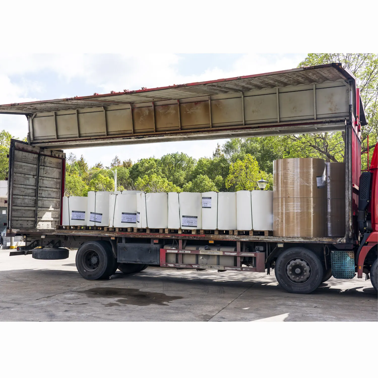 Paper packaging materials loaded for transport