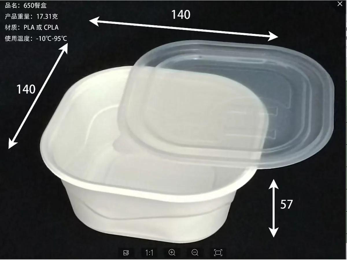 650 ml PLA/CPLA Square Container real product sample