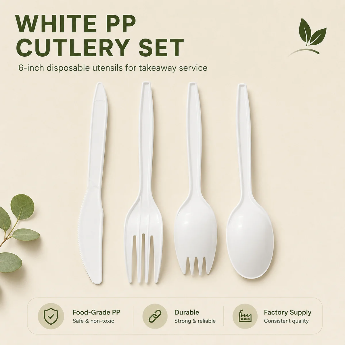 White PP Cutlery Sets wholesale food packaging product