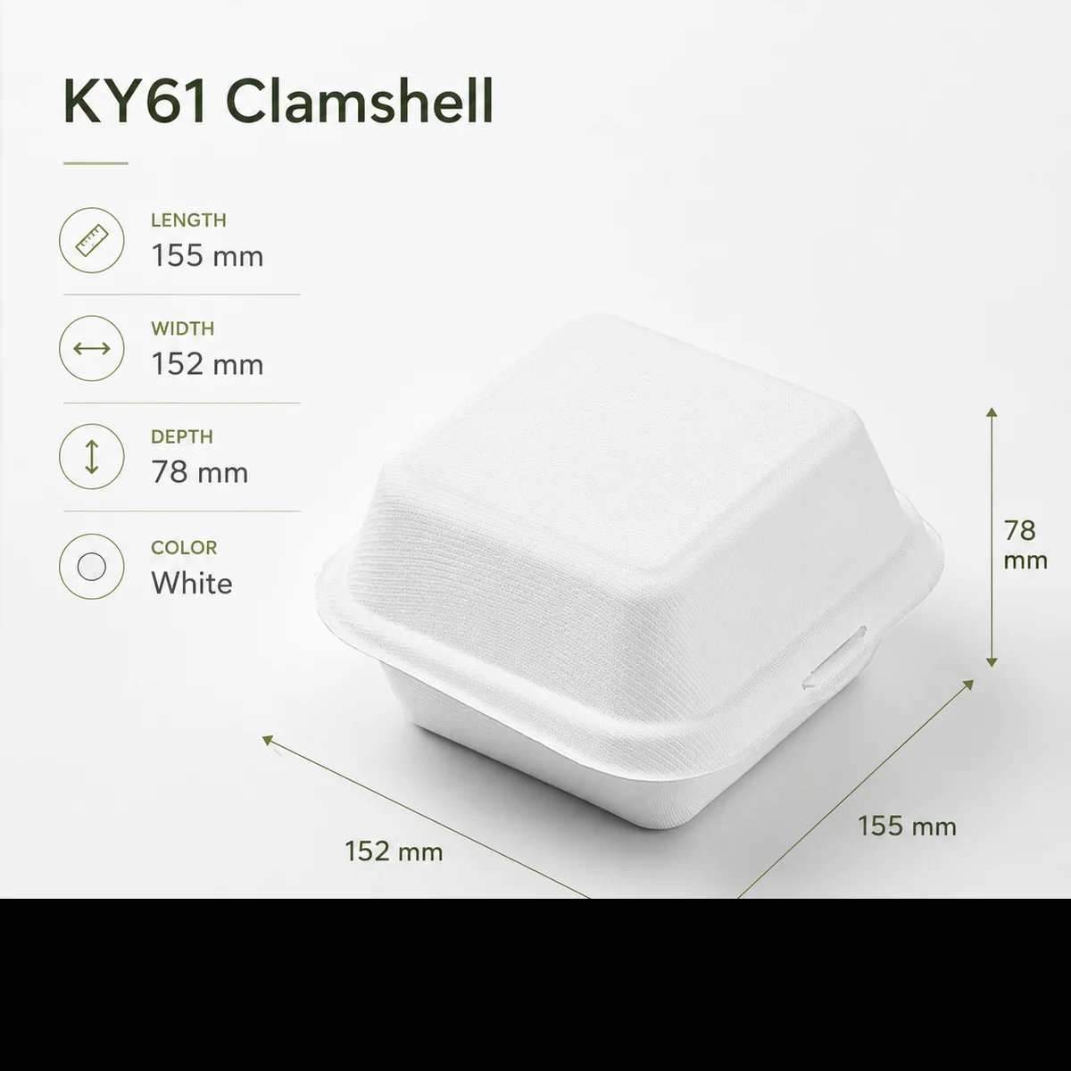 KY61 White Bagasse Clamshell product photo